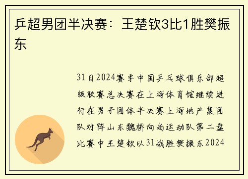 乒超男团半决赛：王楚钦3比1胜樊振东